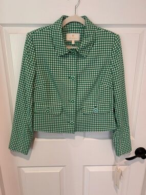 NWT Etcetera Green Gingham Cropped Blazer
